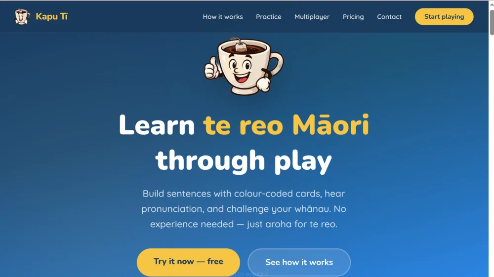 Kapu-Tī — te reo Māori learning game